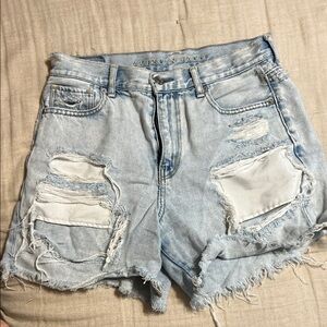 American Eagle Outfitters Light Wash Ripped Jean Mom Shorts